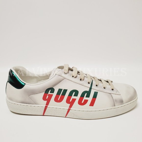 GUCCI SNEAKERS MENS ACE BOLT LOGO DISTRESSED WHITE LEATHER SHOES sz 11G 11.5 - Picture 8 of 13